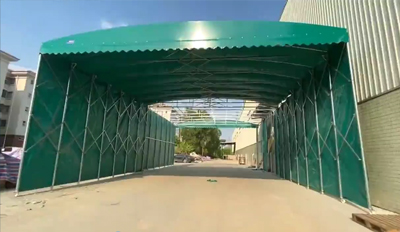 廣西南海工廠過道移動(dòng)雨棚-湘粵完工案例展示